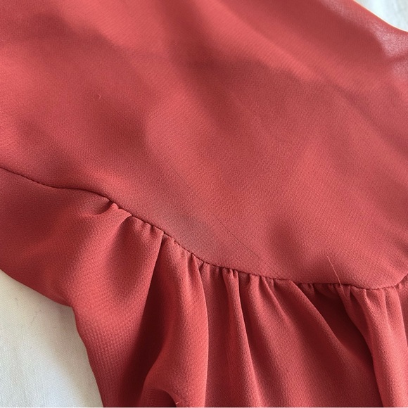 Express Rust Sheer Balloon Puff Sleeve Dress Work Shirt Blouse Top - Picture 12 of 13